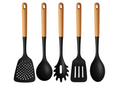 Cookinglife Keukengerei set - Kookgerei set - hout zwart 5 delig - Schuimspaan, soeplepel, spaghettilepel, bakspaan & opscheplepel