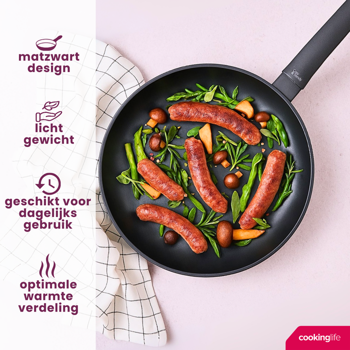 Cookinglife Koekenpan Black Cera - ø 24 cm - geschikt voor alle warmtebronnen - keramische anti-aanbaklaag