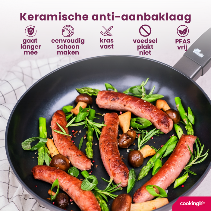 Cookinglife Koekenpan Black Cera - ø 24 cm - geschikt voor alle warmtebronnen - keramische anti-aanbaklaag
