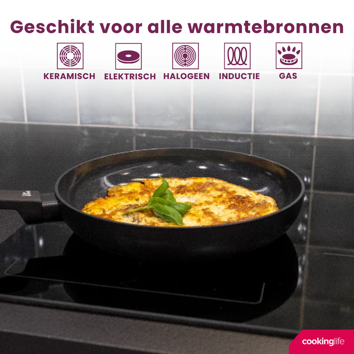 Cookinglife Koekenpan Black Cera - ø 28 cm - geschikt voor alle warmtebronnen - keramische anti-aanbaklaag