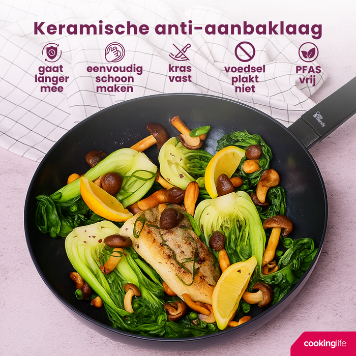 Cookinglife Koekenpan Black Cera - ø 28 cm - geschikt voor alle warmtebronnen - keramische anti-aanbaklaag