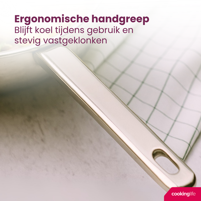 Cookinglife Koekenpan Superior Triply RVS ø 24 cm - geschikt voor alle warmtebronnen - zonder anti-aanbaklaag