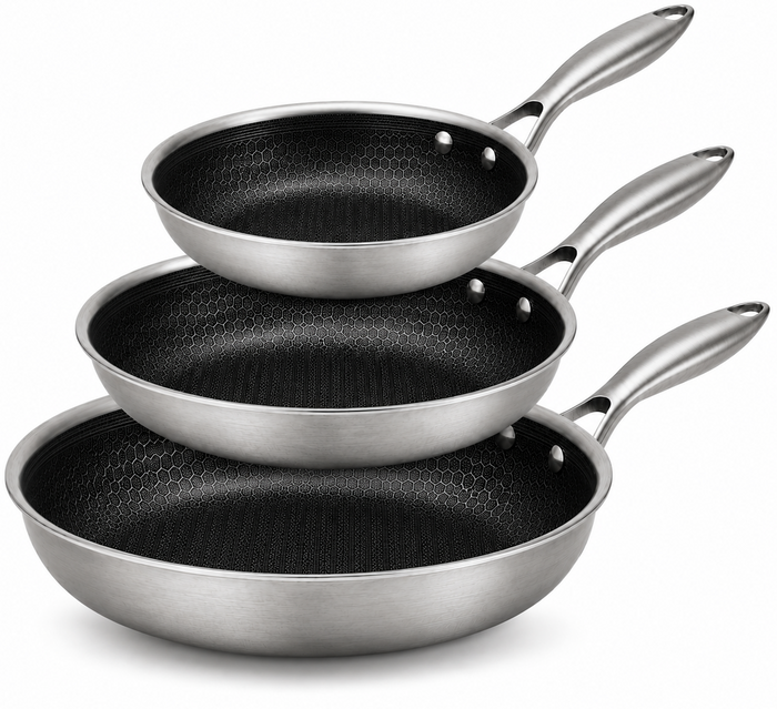 Cookinglife Koekenpannenset HexaCook - Hybride Pan 3-delig ø 20, 24 & 28 cm - NON STICK - geschikt voor alle warmtebronnen - keramische anti-aanbaklaag