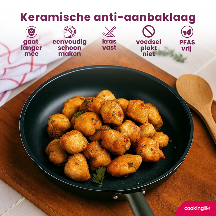 Cookinglife Koekenpannenset ProForge 2-Delig ø 24 & 28 cm - geschikt voor alle warmtebronnen - keramische anti-aanbaklaag