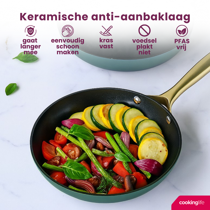 Cookinglife Koekenpannenset Style Groen 2-Delig ø 24 & 28 cm - geschikt voor alle warmtebronnen - keramische anti-aanbaklaag