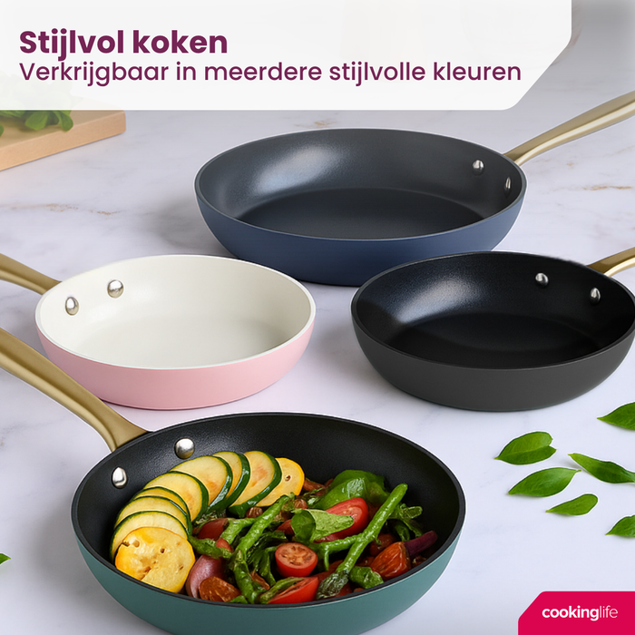Cookinglife Koekenpannenset Style Groen 2-Delig ø 24 & 28 cm - geschikt voor alle warmtebronnen - keramische anti-aanbaklaag