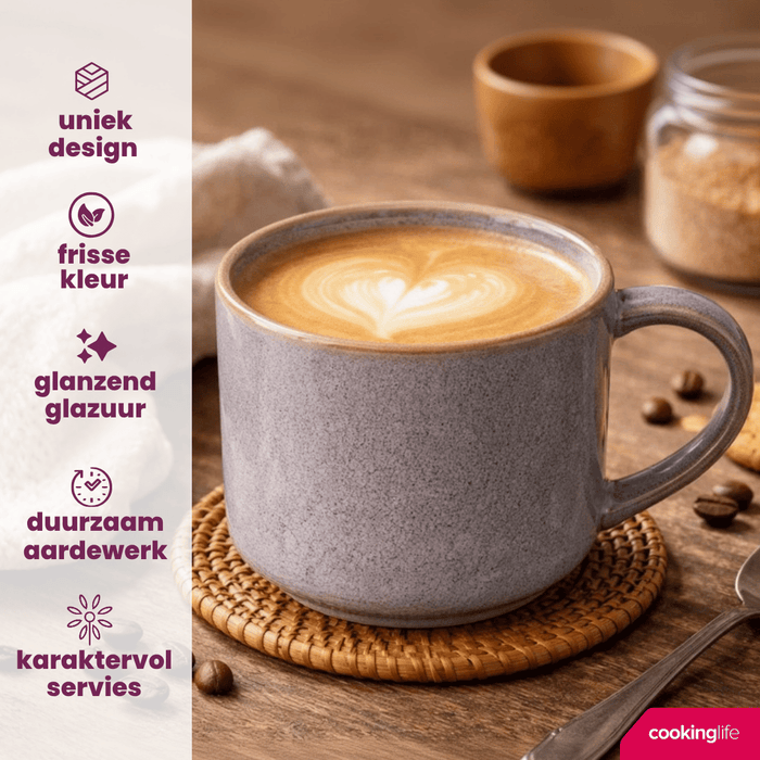Cookinglife Koffiemokken Serene Blue 330 ml - Aardewerk - 4 stuks