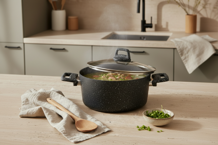 Cookinglife Kookpan met deksel - Black Speckle - Aluminium ø 20 cm / 2.7 liter - Geschikt voor alle warmtebronnen - standaard anti-aanbaklaag