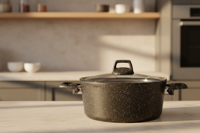Cookinglife Kookpan met deksel - Black Speckle - Aluminium ø 20 cm / 2.7 liter - Geschikt voor alle warmtebronnen - standaard anti-aanbaklaag