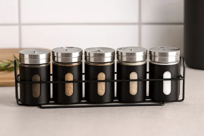 Cookinglife Kruidenrek Zwart 5-Delig - Met Kruidenstrooiers 80 ml