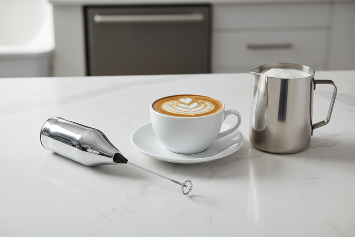 Cookinglife Melkopschuimer Chroom 20 cm - Handmatige Melkopschuimer voor Koffiespecialiteiten