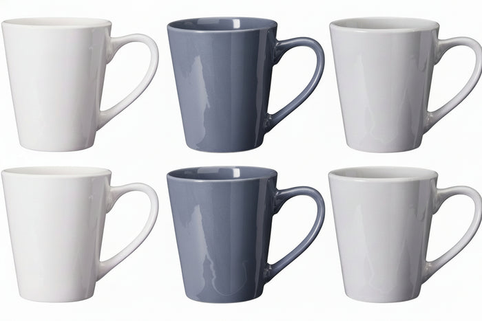Cookinglife Mokken Siaki - Wit / Blauw / Grijs 350 ml - Porselein - 6 stuks