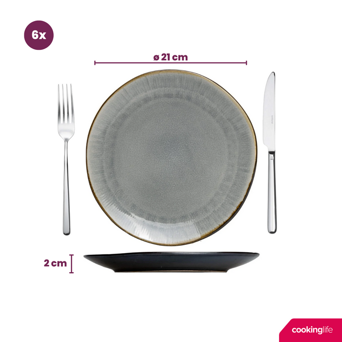 Cookinglife Ontbijtborden / Dessertborden Nola Warm Grey ø 21 cm - 6 stuks