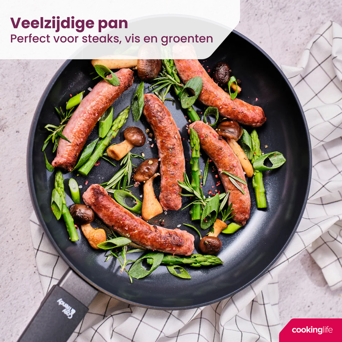Cookinglife Pannenset Black Cera 3-delig - Wokpan ø 28 cm + Koekenpan ø 24 & 28 cm - geschikt voor alle warmtebronnen - keramische anti-aanbaklaag