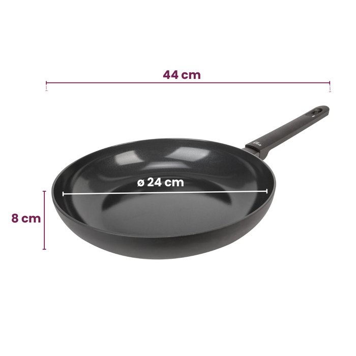 Cookinglife Pannenset Black Cera 3-delig - Wokpan ø 28 cm + Koekenpan ø 24 & 28 cm - geschikt voor alle warmtebronnen - keramische anti-aanbaklaag