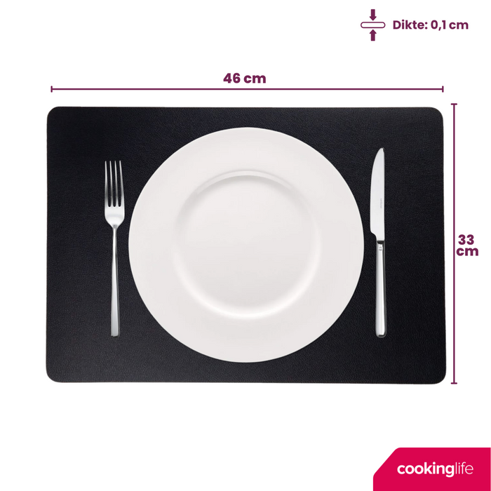 Cookinglife Placemats - Vegan leer - Zwart - 46 x 33 cm - 6 stuks