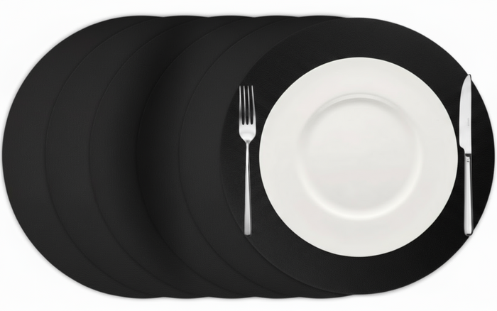 Cookinglife Placemats - Vegan leer - Zwart - ø 38 cm - 6 stuks