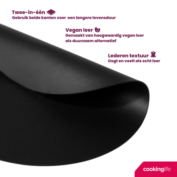 Cookinglife Placemats - Vegan leer - Zwart - ø 38 cm - 6 stuks
