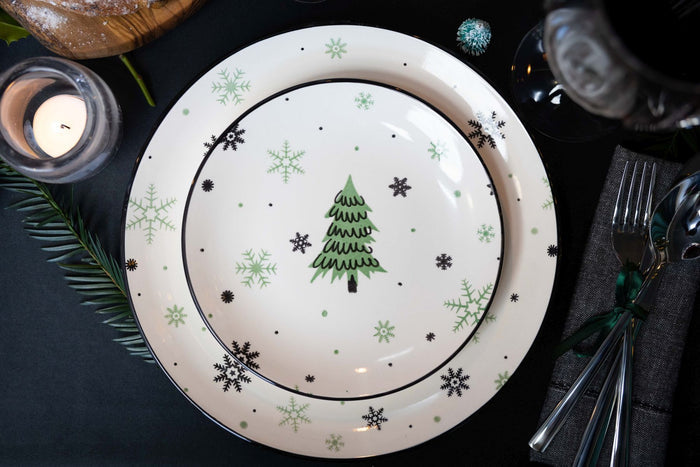 Cookinglife Serviesset - Kerstservies - Aardewerk - Groen 18-delig / 6 personen - 6 dinerborden, 6 ontbijtborden & 6 kommen