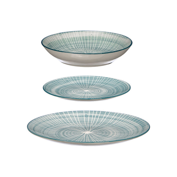 Cookinglife Serviesset Cala Blauw 12-delig / 4 personen - 4 dinerborden, 4 ontbijtborden en 4 diepe borden