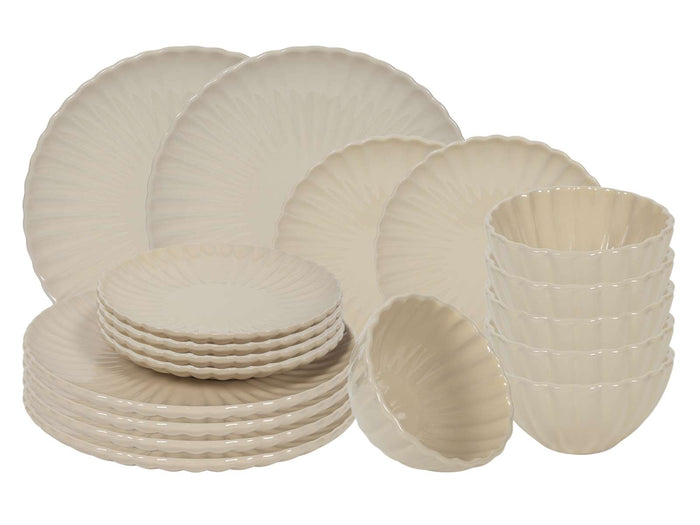 Cookinglife Serviesset Cardida Beige 18-delig / 6 personen - 6 dinerborden, 6 ontbijtborden en 6 kommen