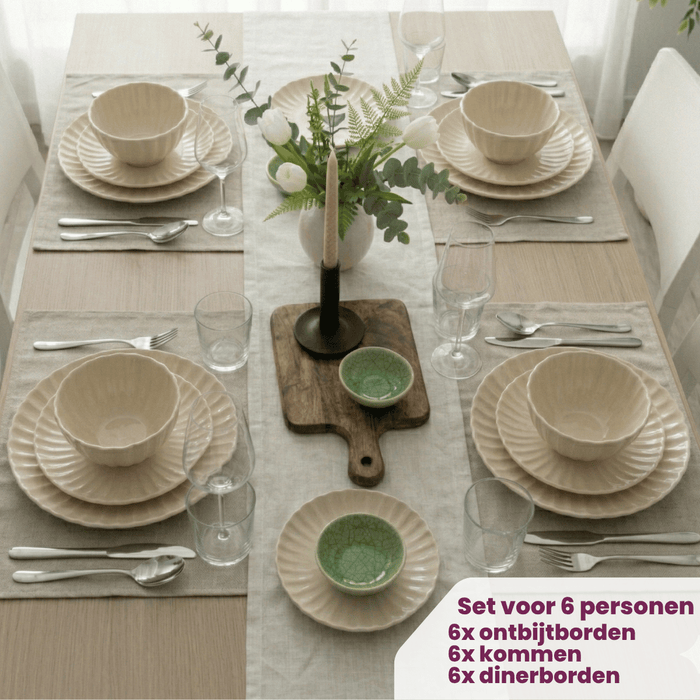 Cookinglife Serviesset Cardida Beige 18-delig / 6 personen - 6 dinerborden, 6 ontbijtborden en 6 kommen