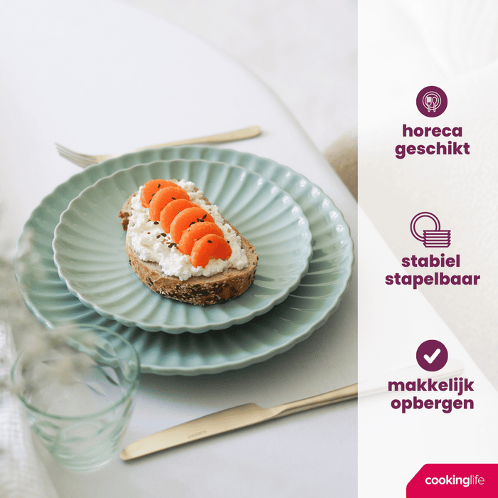Cookinglife Serviesset Cardida Groen 18-delig / 6 personen - 6 dinerborden, 6 ontbijtborden en 6 kommen