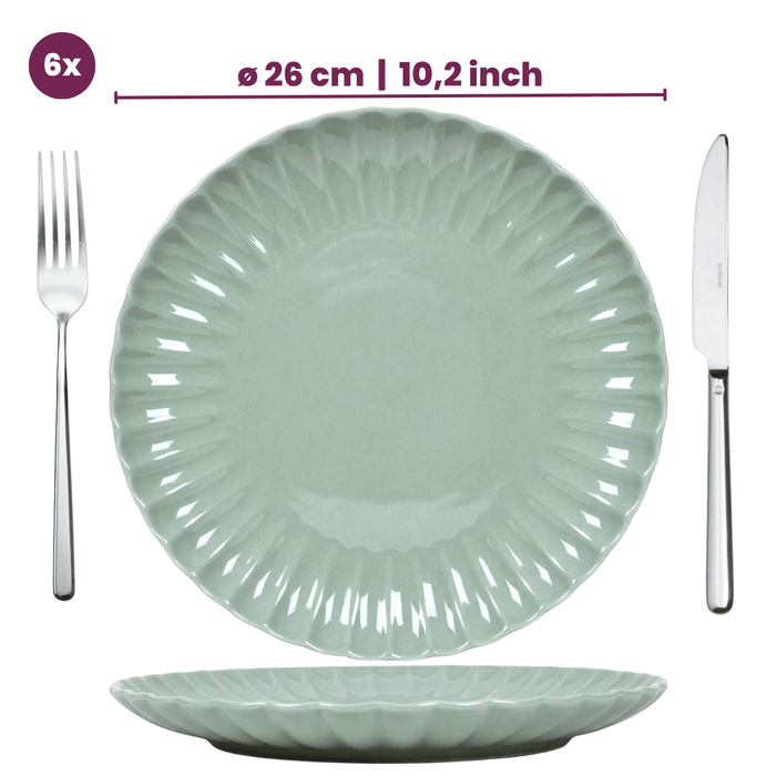 Cookinglife Serviesset Cardida Groen 18-delig / 6 personen - 6 dinerborden, 6 ontbijtborden en 6 kommen