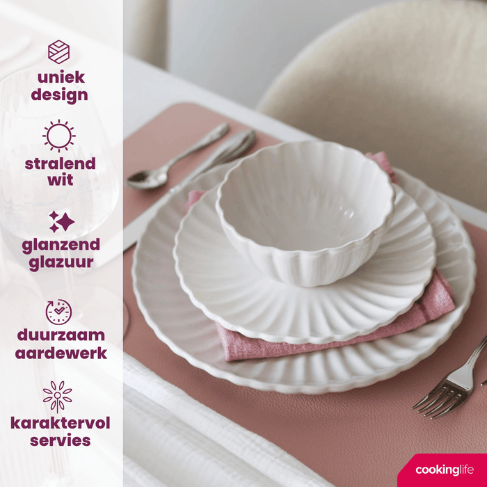 Cookinglife Serviesset Cardida Off White 18-delig / 6 personen - 6 dinerborden, 6 ontbijtborden en 6 kommen