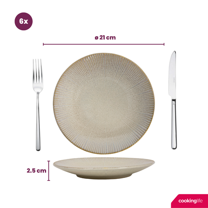 Cookinglife Serviesset Coastal Lines Ocean Beige 18-delig / 6 personen - 6 dinerborden, 6 ontbijtborden en 6 diepe borden