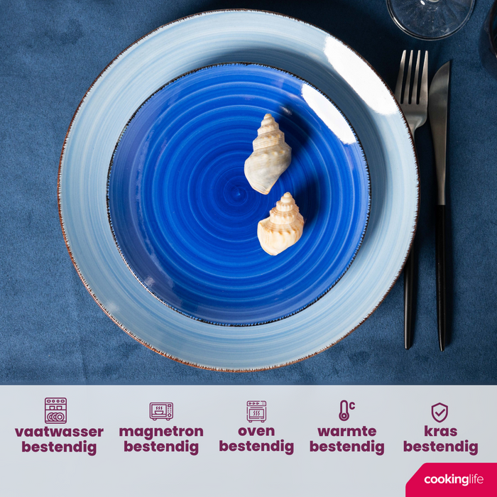 Cookinglife Serviesset Delice Blauw 18-delig / 6 personen - 6 dinerborden, 6 diepe borden en 6 ontbijtborden