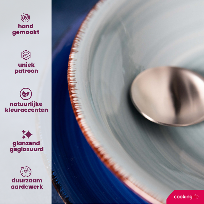 Cookinglife Serviesset Delice Blauw 18-delig / 6 personen - 6 dinerborden, 6 diepe borden en 6 ontbijtborden