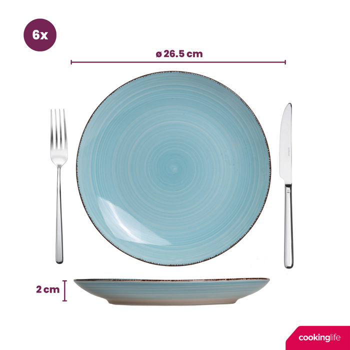 Cookinglife Serviesset Delice Blauw 18-delig / 6 personen - 6 dinerborden, 6 diepe borden en 6 ontbijtborden