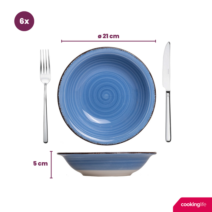 Cookinglife Serviesset Delice Blauw 18-delig / 6 personen - 6 dinerborden, 6 diepe borden en 6 ontbijtborden