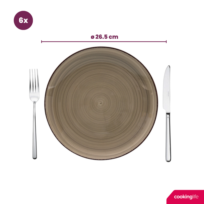 Cookinglife Serviesset Delice Grijs 18-delig / 6 personen - 6 dinerborden, 6 diepe borden en 6 ontbijtborden