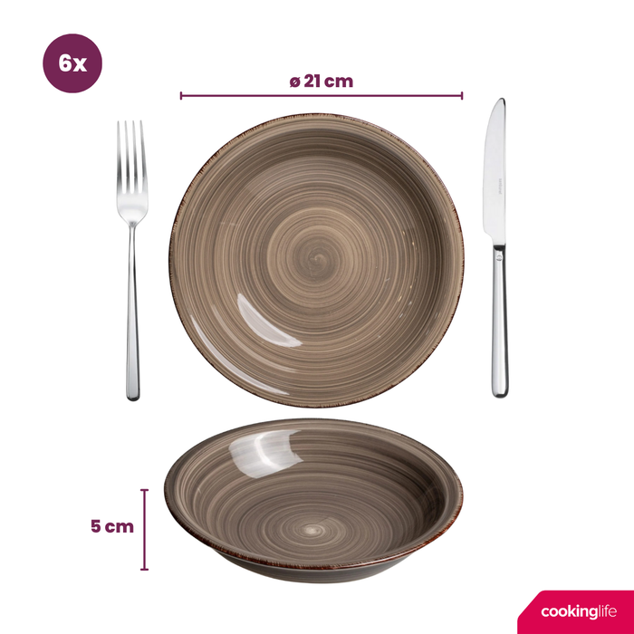 Cookinglife Serviesset Delice Grijs 18-delig / 6 personen - 6 dinerborden, 6 diepe borden en 6 ontbijtborden