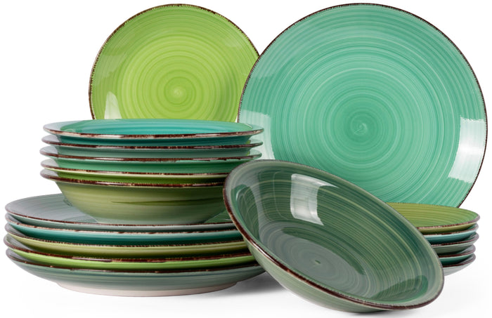 Cookinglife Serviesset Delice Groen 18-delig / 6 personen - 6 dinerborden, 6 diepe borden en 6 ontbijtborden