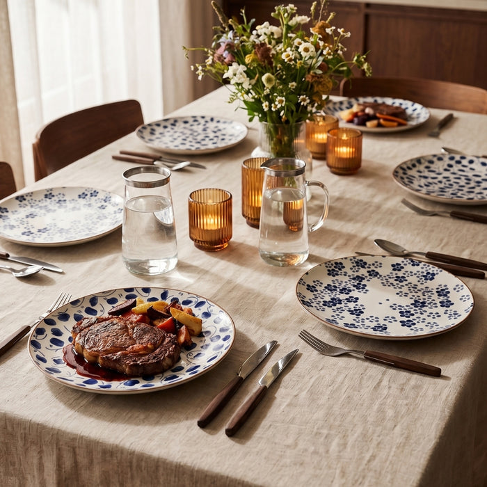 Cookinglife Serviesset Fleuris 18-delig / 6 personen - 6 dinerborden, 6 ontbijtborden en 6 kommen