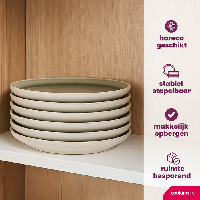Cookinglife Serviesset Mos Groen 18-delig / 6 personen - 6 dinerborden, 6 ontbijtborden en 6 kommen