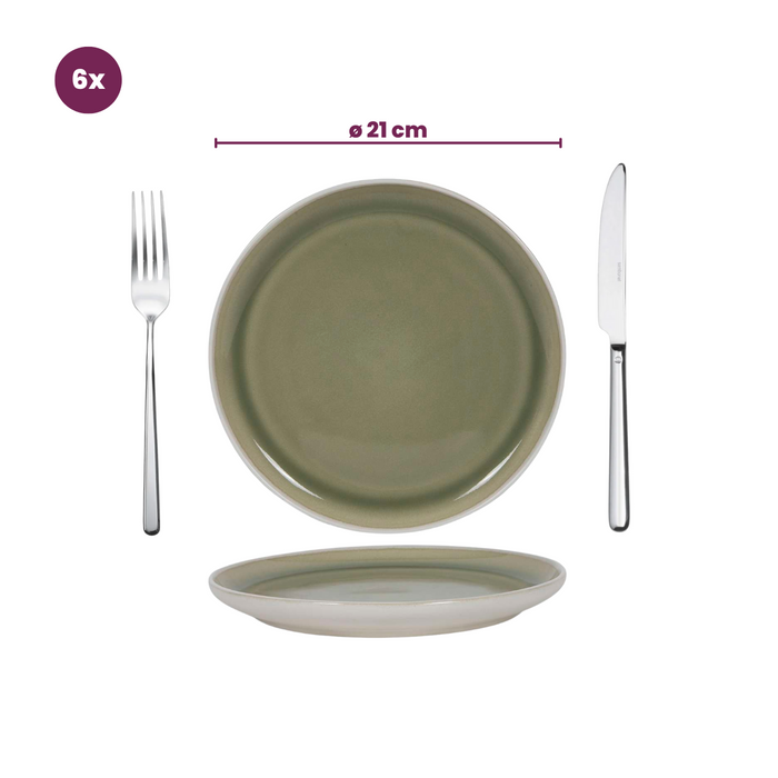 Cookinglife Serviesset Mos Groen 18-delig / 6 personen - 6 dinerborden, 6 ontbijtborden en 6 kommen