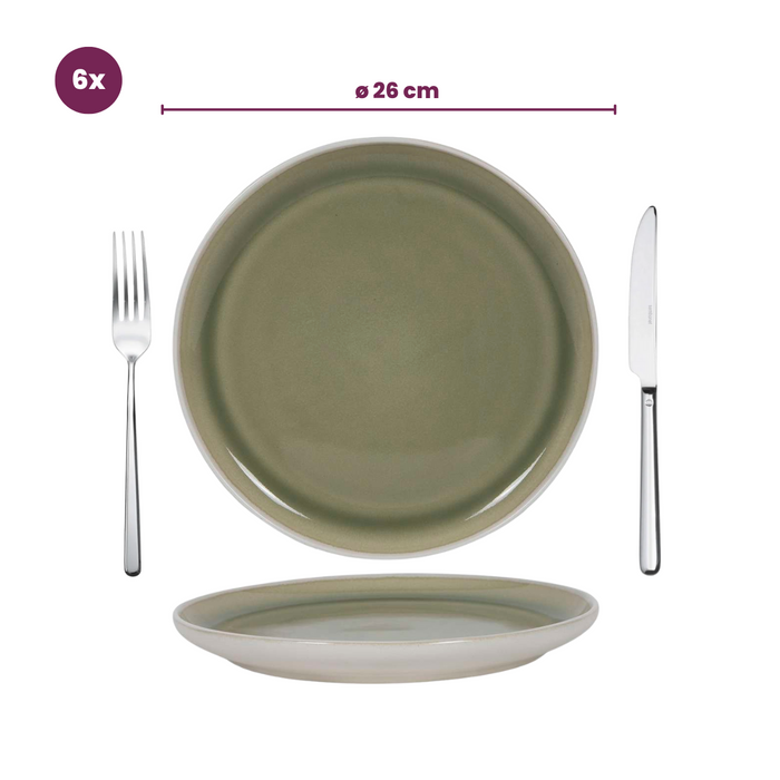Cookinglife Serviesset Mos Groen 18-delig / 6 personen - 6 dinerborden, 6 ontbijtborden en 6 kommen
