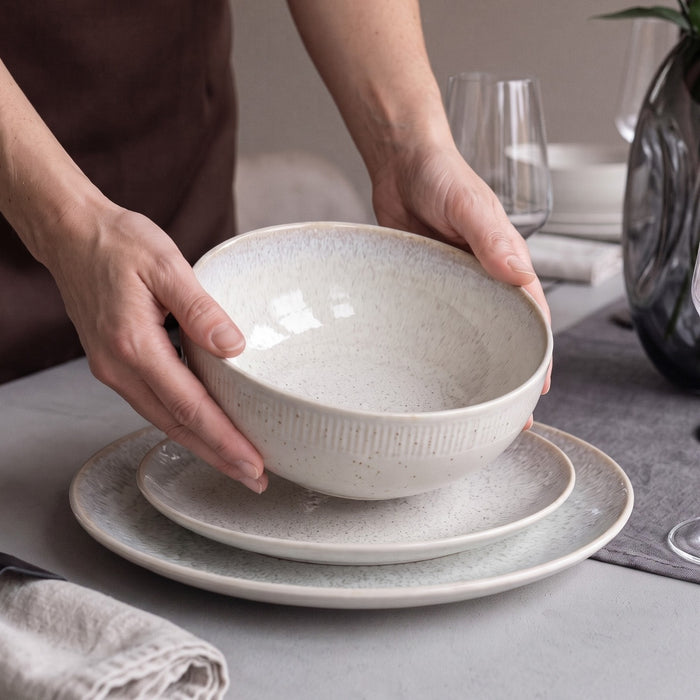 Cookinglife Serviesset Nola Beige reactive glaze 18-delig / 6 personen - 6 dinerborden, 6 ontbijtborden en 6 kommen