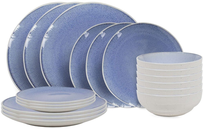 Cookinglife Serviesset Nola Blauw 18-delig / 6 personen - 6 dinerborden, 6 ontbijtborden en 6 kommen