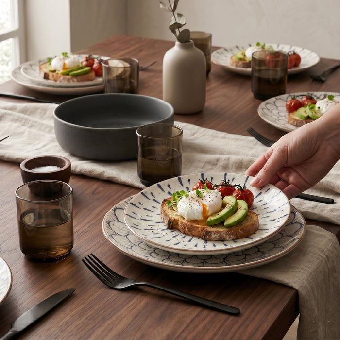 Cookinglife Serviesset Noria 18-delig / 6 personen - 6 dinerborden, 6 ontbijtborden en 6 kommen
