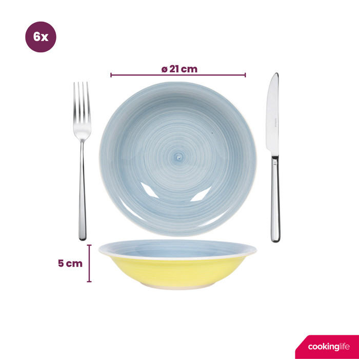 Cookinglife Serviesset Pastel Harmony 18-delig / 6 personen - 6 dinerborden, 6 ontbijtborden en 6 diepe borden