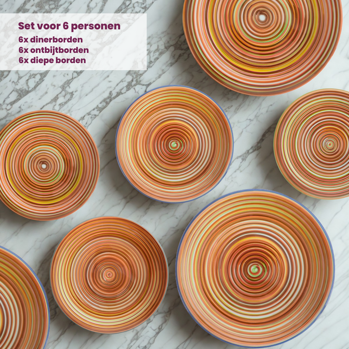 Cookinglife Serviesset Rhythm & Lines 18-delig / 6 personen - 6 dinerborden, 6 ontbijtborden en 6 diepe borden