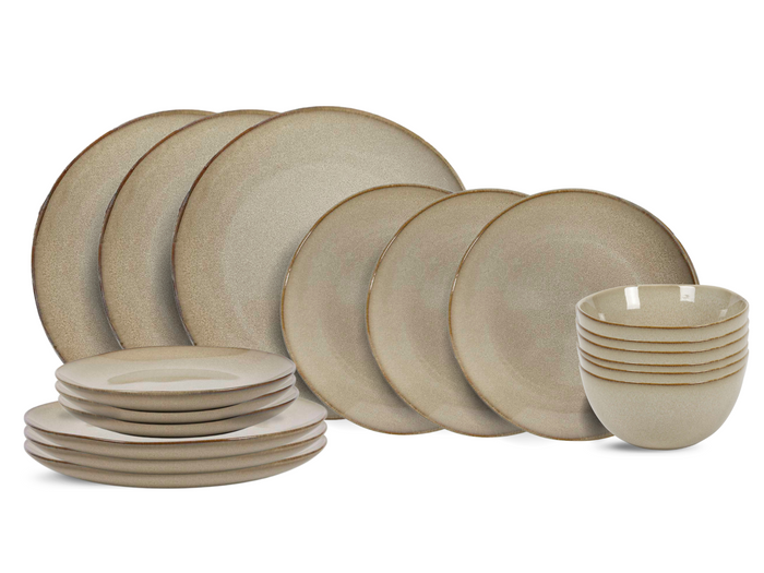 Cookinglife Serviesset Sabi Beige 18-delig / 6 personen - 6 dinerborden, 6 ontbijtborden en 6 kommen