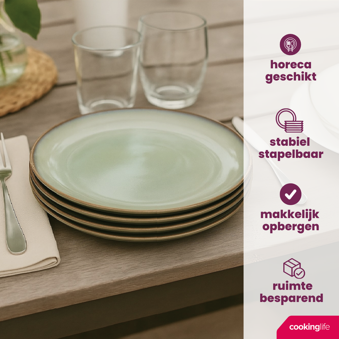 Cookinglife Serviesset Sabi Groen 18-delig / 6 personen - 6 dinerborden, 6 ontbijtborden en 6 kommen