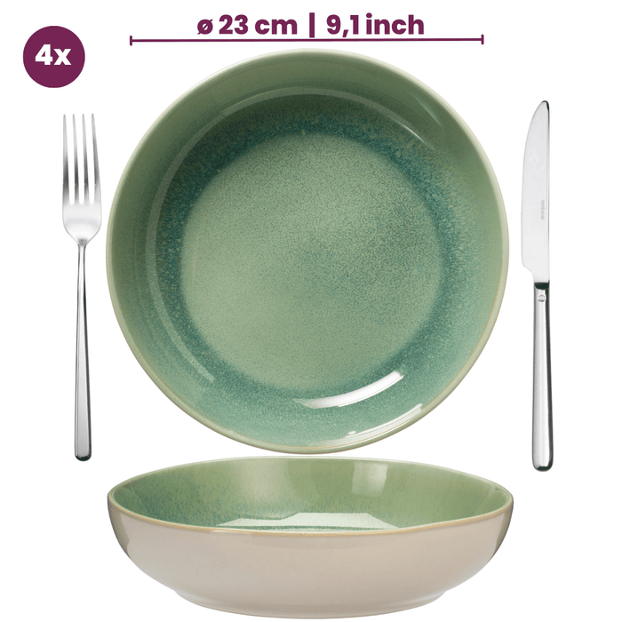 Cookinglife Serviesset Serene Green 12-delig / 4 personen - 4 dinerborden, 4 ontbijtborden en 4 kommen