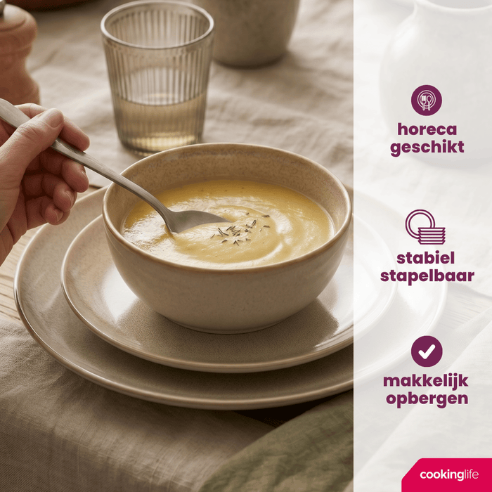 Cookinglife Serviesset Serene Zand 12-delig / 4 personen - 4 dinerborden, 4 ontbijtborden en 4 kommen